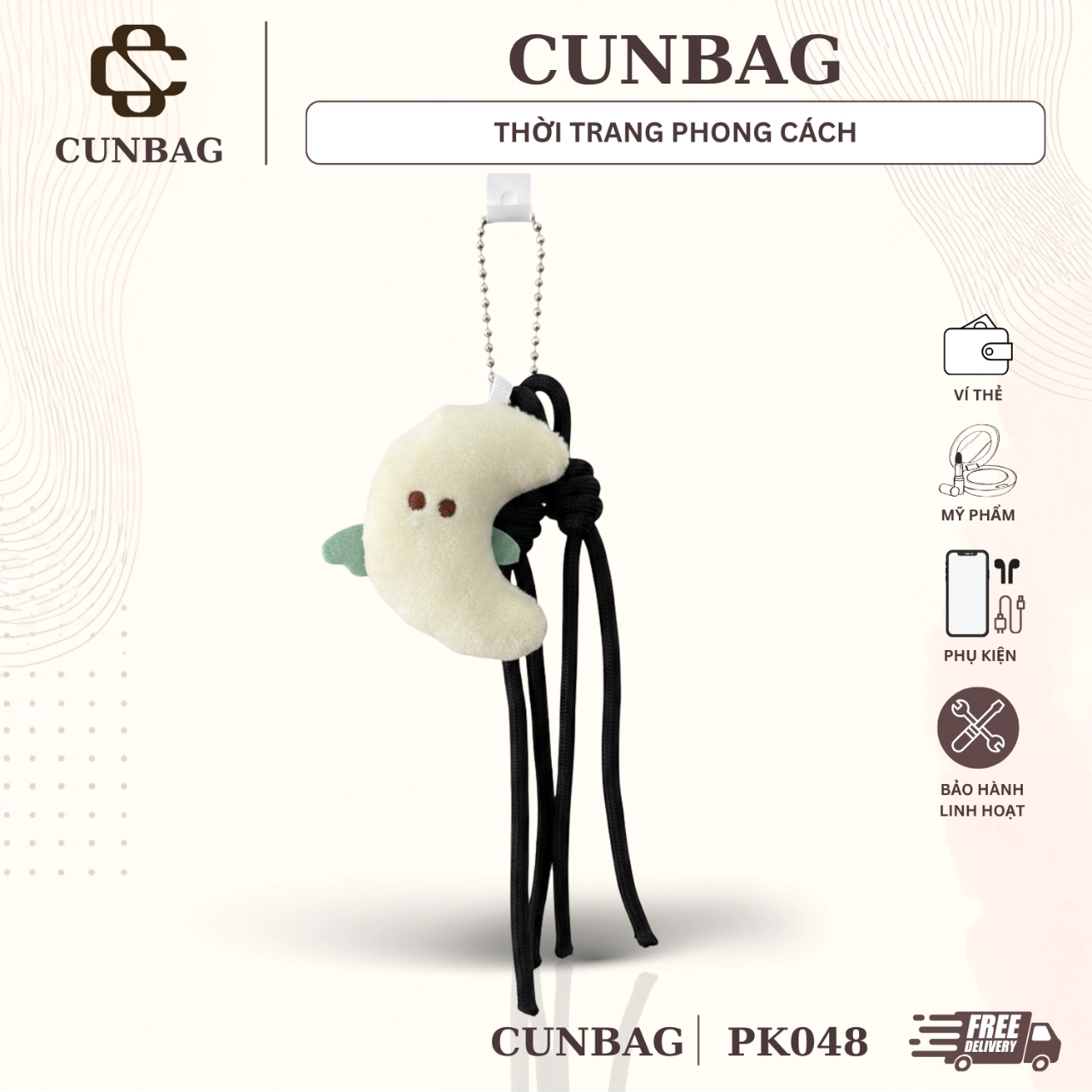 Charm Treo Túi Cunbag Hình Mặt Trăng Móc Khóa Cặp Sách Học Sinh Vải Bông Nhỏ Gọn PK048
